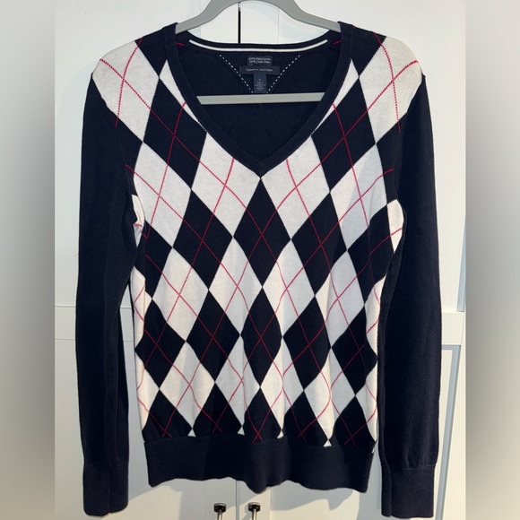 Vintage Tommy Hilfiger Sweater Women’s Medium Argyle Preppy 100% Pima Cotton EUC - Picture 3 of 5